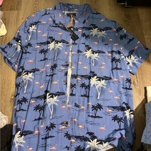 NWT Margaritaville Blue Flamingo Print Men's Shirt